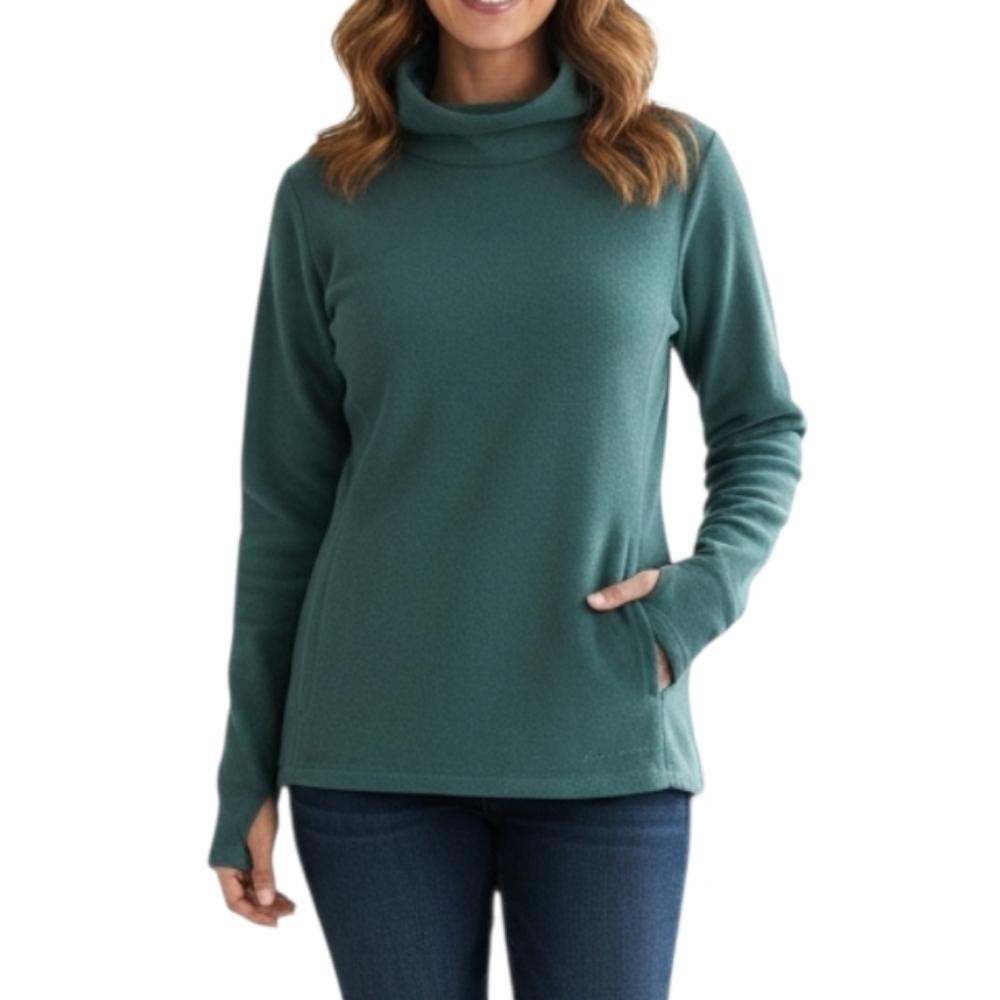 Eddie Bauer Thumbholes Fleece Sweatshirt Size Medium Forest Cowl Neck Pockets